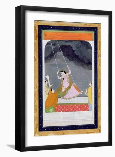A Lady on a Swing, Kangra, Punjab Hills C.1790 (Opaque W/C on Paper)-Mughal-Framed Giclee Print