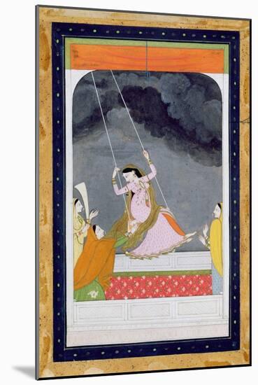 A Lady on a Swing, Kangra, Punjab Hills C.1790 (Opaque W/C on Paper)-Mughal-Mounted Giclee Print