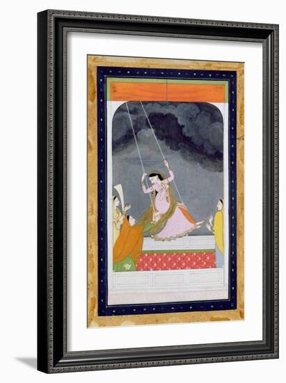 A Lady on a Swing, Kangra, Punjab Hills C.1790 (Opaque W/C on Paper)-Mughal-Framed Giclee Print