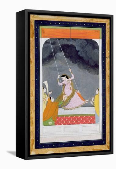 A Lady on a Swing, Kangra, Punjab Hills C.1790 (Opaque W/C on Paper)-Mughal-Framed Premier Image Canvas