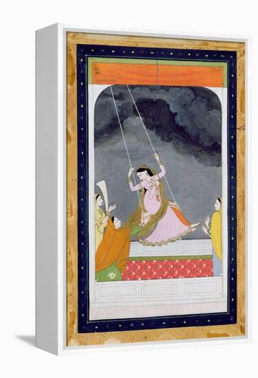 A Lady on a Swing, Kangra, Punjab Hills C.1790 (Opaque W/C on Paper)-Mughal-Framed Premier Image Canvas