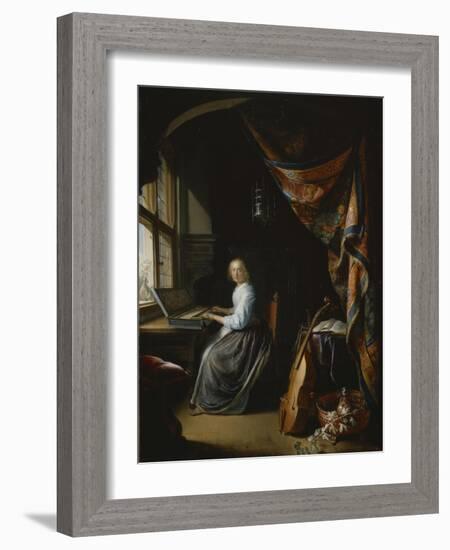 A Lady Playing the Clavichord-Gerrit Dou-Framed Giclee Print