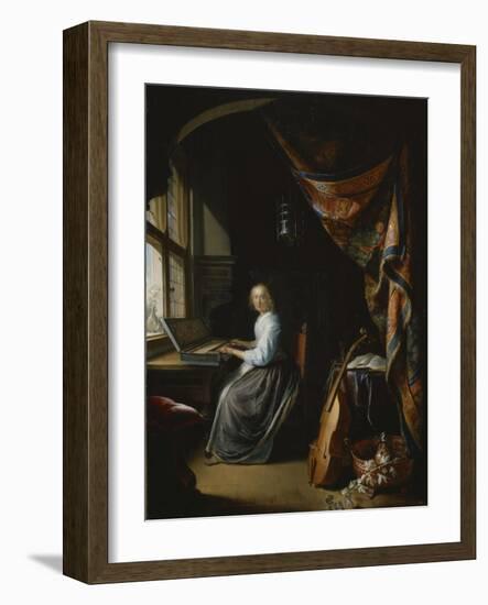 A Lady Playing the Clavichord-Gerrit Dou-Framed Giclee Print