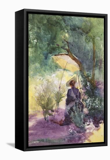 A Lady Sketching in a Glade under the Shade of a Parasol-Mildred Anne Butler-Framed Premier Image Canvas