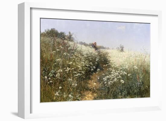 A Lady with a Parasol in a Meadow with Cow Parsley, 1881-Ivan Ivanovitch Shishkin-Framed Giclee Print
