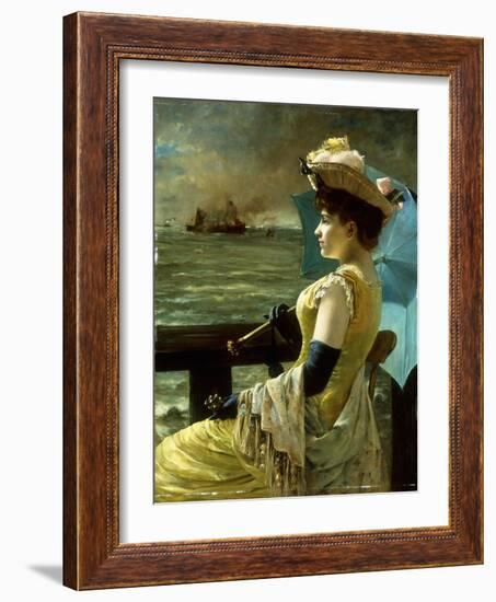 A Lady with a Parasol Looking out to Sea-Alfred Stevens-Framed Giclee Print