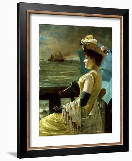 A Lady with a Parasol Looking out to Sea-Alfred Stevens-Framed Giclee Print