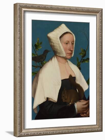 A Lady with a Squirrel and a Starling (Anne Lovell), C. 1527-Hans Holbein the Younger-Framed Giclee Print