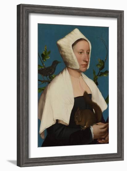 A Lady with a Squirrel and a Starling (Anne Lovell), C. 1527-Hans Holbein the Younger-Framed Giclee Print