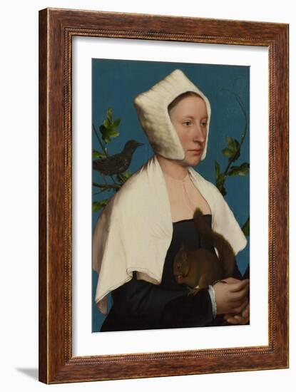 A Lady with a Squirrel and a Starling (Anne Lovell), C. 1527-Hans Holbein the Younger-Framed Giclee Print