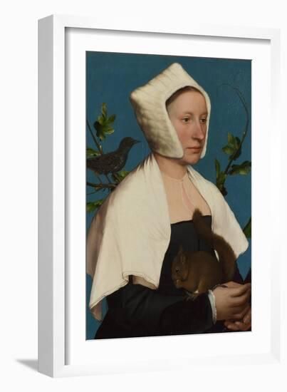 A Lady with a Squirrel and a Starling (Anne Lovell), C. 1527-Hans Holbein the Younger-Framed Giclee Print