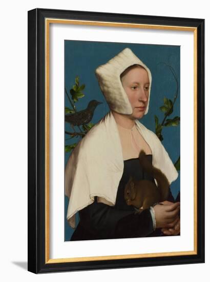 A Lady with a Squirrel and a Starling (Anne Lovell), C. 1527-Hans Holbein the Younger-Framed Giclee Print