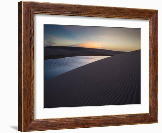 A Lagoon at Sunset in the Sand Dunes in Brazil's Lencois Maranhenses National Park-Alex Saberi-Framed Photographic Print