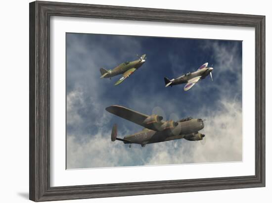 A Lancaster Bomber, a Hawker Hurricane and a Spitfire Fighter Plane of the Royal Air Force-Stocktrek Images-Framed Art Print