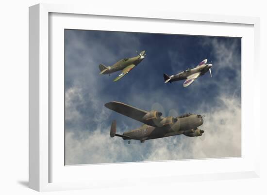 A Lancaster Bomber, a Hawker Hurricane and a Spitfire Fighter Plane of the Royal Air Force-Stocktrek Images-Framed Art Print