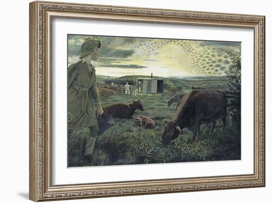 A Land Girl and the Bail Bull-Evelyn Dunbar-Framed Giclee Print