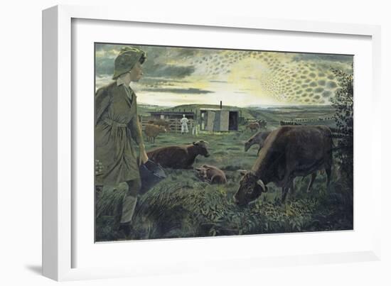 A Land Girl and the Bail Bull-Evelyn Dunbar-Framed Giclee Print