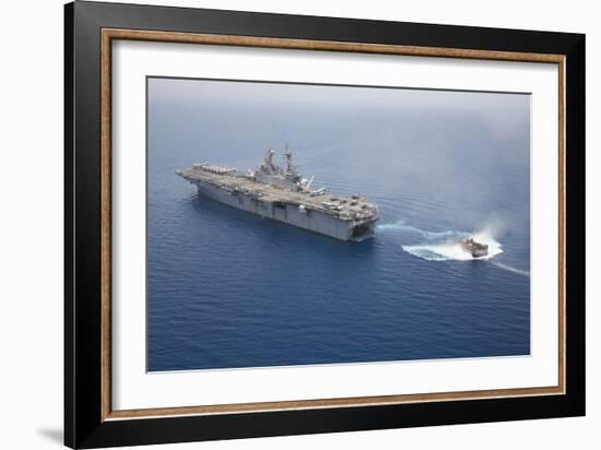 A Landing Craft Air Cushion Approaches the Well Deck of USS Kearsarge-null-Framed Photographic Print