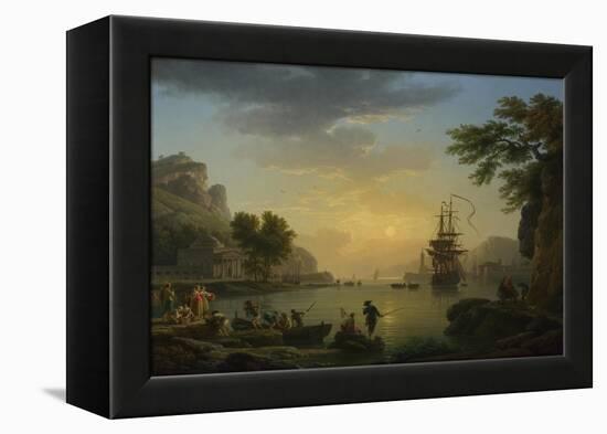 A Landscape at Sunset with Fishermen Returning with their Catch, 1773-Claude Joseph Vernet-Framed Premier Image Canvas