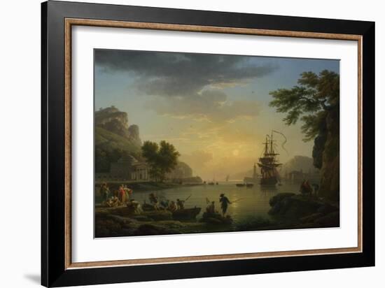 A Landscape at Sunset with Fishermen Returning with their Catch, 1773-Claude Joseph Vernet-Framed Giclee Print