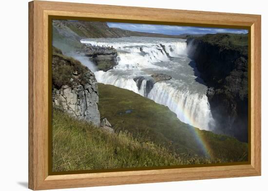 A Landscape View of Gullfoss Waterfall with a Faint Rainbow with People in the Background-Natalie Tepper-Framed Premier Image Canvas