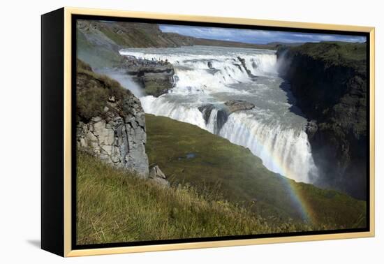 A Landscape View of Gullfoss Waterfall with a Faint Rainbow with People in the Background-Natalie Tepper-Framed Premier Image Canvas