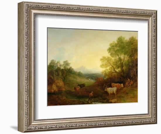 A Landscape with Cattle and Figures by a Stream and a Distant Bridge, c.1772-4-Thomas Gainsborough-Framed Giclee Print