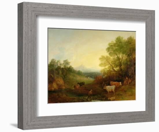 A Landscape with Cattle and Figures by a Stream and a Distant Bridge, c.1772-4-Thomas Gainsborough-Framed Giclee Print