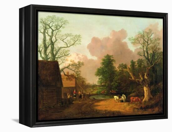 A Landscape with Figures, Farm Buildings and a Milkmaid, C.1754-6-Thomas Gainsborough-Framed Premier Image Canvas