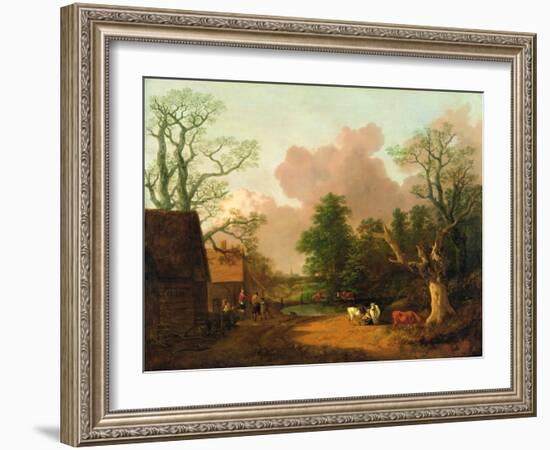 A Landscape with Figures, Farm Buildings and a Milkmaid, C.1754-6-Thomas Gainsborough-Framed Giclee Print