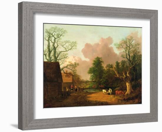 A Landscape with Figures, Farm Buildings and a Milkmaid, C.1754-6-Thomas Gainsborough-Framed Giclee Print