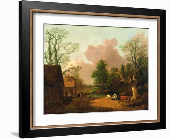 A Landscape with Figures, Farm Buildings and a Milkmaid, C.1754-6-Thomas Gainsborough-Framed Giclee Print