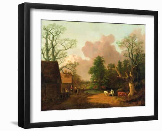 A Landscape with Figures, Farm Buildings and a Milkmaid, C.1754-6-Thomas Gainsborough-Framed Giclee Print