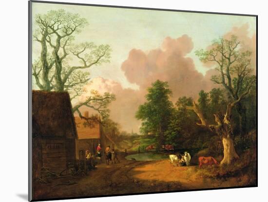 A Landscape with Figures, Farm Buildings and a Milkmaid, C.1754-6-Thomas Gainsborough-Mounted Giclee Print