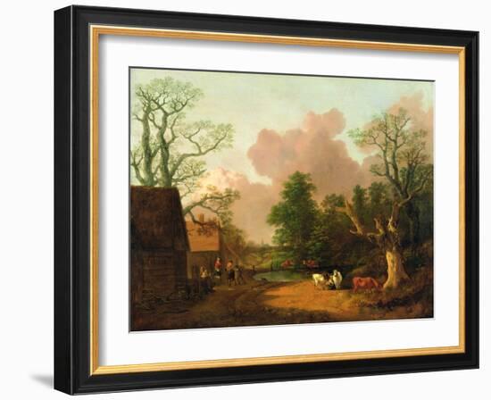 A Landscape with Figures, Farm Buildings and a Milkmaid, C.1754-6-Thomas Gainsborough-Framed Giclee Print