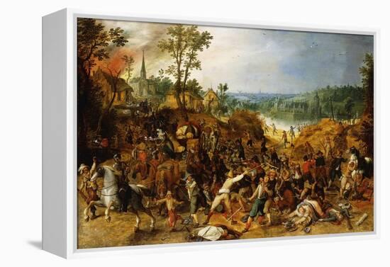 A Landscape with Marauders attacking a Wagon Train and Pillaging a Village-Sebastian Vrancx-Framed Premier Image Canvas