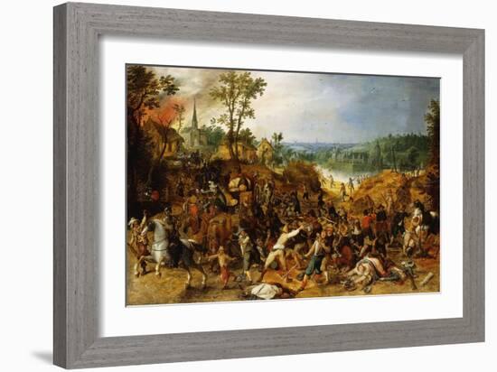 A Landscape with Marauders attacking a Wagon Train and Pillaging a Village-Sebastian Vrancx-Framed Giclee Print