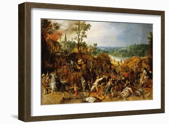 A Landscape with Marauders attacking a Wagon Train and Pillaging a Village-Sebastian Vrancx-Framed Giclee Print