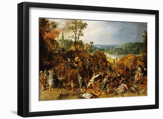 A Landscape with Marauders attacking a Wagon Train and Pillaging a Village-Sebastian Vrancx-Framed Giclee Print