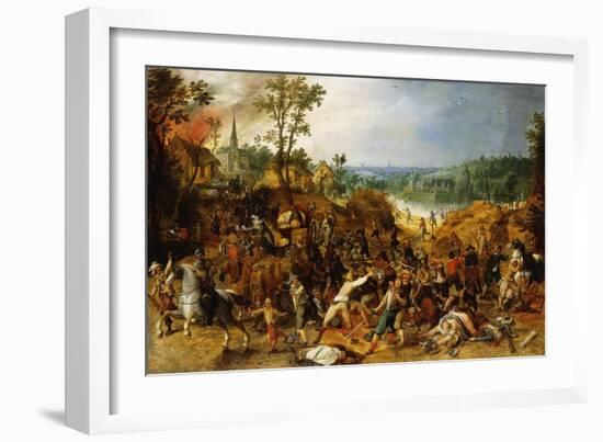 A Landscape with Marauders attacking a Wagon Train and Pillaging a Village-Sebastian Vrancx-Framed Giclee Print