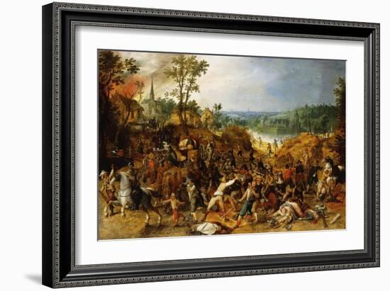 A Landscape with Marauders attacking a Wagon Train and Pillaging a Village-Sebastian Vrancx-Framed Giclee Print