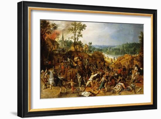 A Landscape with Marauders attacking a Wagon Train and Pillaging a Village-Sebastian Vrancx-Framed Giclee Print