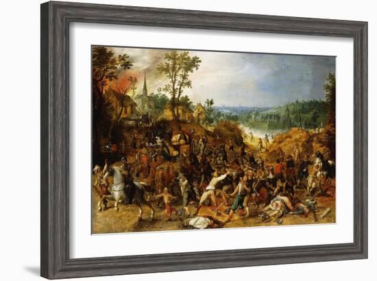 A Landscape with Marauders Attacking a Wagon Train and Pillaging a Village-Sebastian Vrancx-Framed Giclee Print