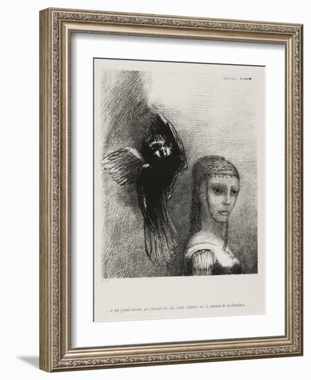 A Large Bird, Descending From the Sky, Hurls Itself Against the Topmost Point of Her Hair-Odilon Redon-Framed Giclee Print