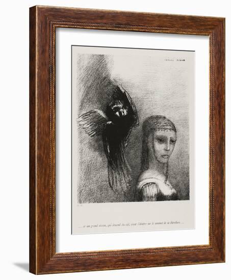 A Large Bird, Descending From the Sky, Hurls Itself Against the Topmost Point of Her Hair-Odilon Redon-Framed Giclee Print