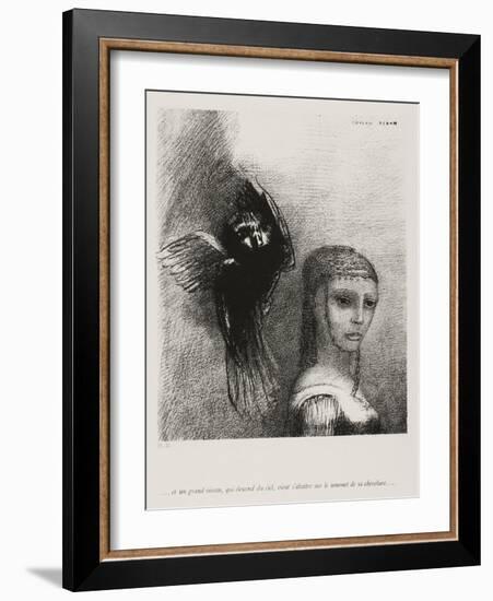 A Large Bird, Descending From the Sky, Hurls Itself Against the Topmost Point of Her Hair-Odilon Redon-Framed Giclee Print