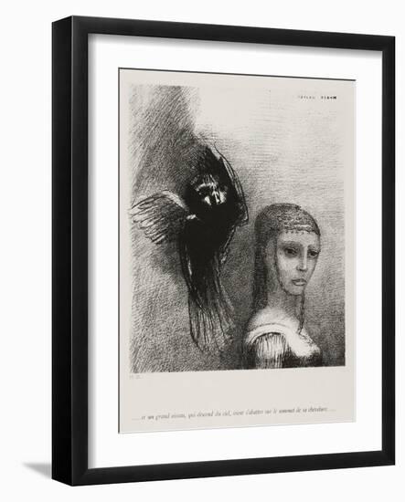 A Large Bird, Descending From the Sky, Hurls Itself Against the Topmost Point of Her Hair-Odilon Redon-Framed Giclee Print