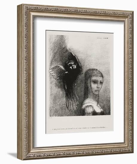 A Large Bird, Descending From the Sky, Hurls Itself Against the Topmost Point of Her Hair-Odilon Redon-Framed Giclee Print