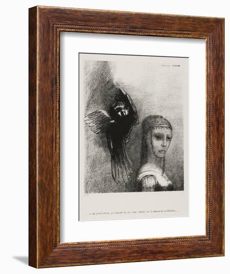 A Large Bird, Descending From the Sky, Hurls Itself Against the Topmost Point of Her Hair-Odilon Redon-Framed Giclee Print