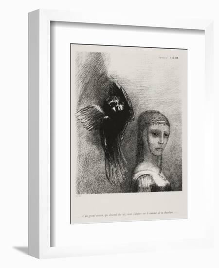 A Large Bird, Descending From the Sky, Hurls Itself Against the Topmost Point of Her Hair-Odilon Redon-Framed Giclee Print